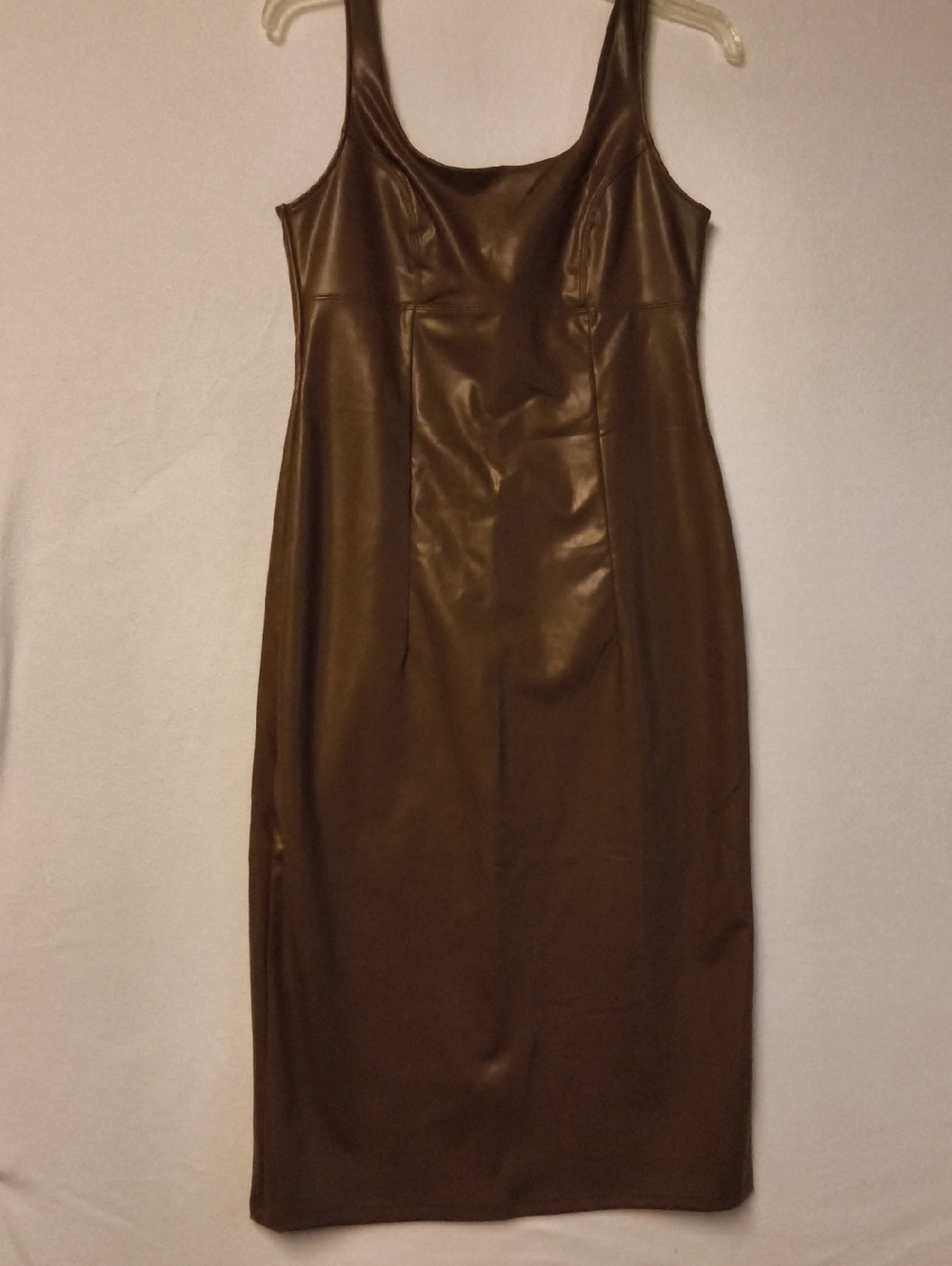 sofia Jeans by sofia vergara Brown Faux Leather Tank Midi Dress Form Fitting,